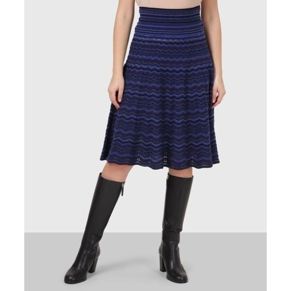$725 Marc Jacobs Wool and Linen Blend Blue And Black Knit Sparkle Skirt SIZE XS